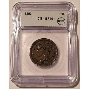1853 Braided Hair Cent XF40 ICG